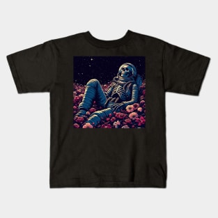 Skeleton astronaut chill in space floral garden Kids T-Shirt